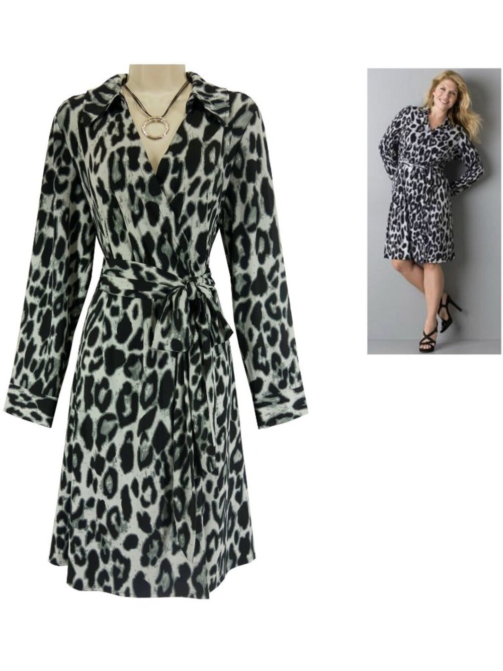 Lane Bryant Animal Leopard Print Long Sleeve Dress w/Tie Size 18/20 Plus Stretch